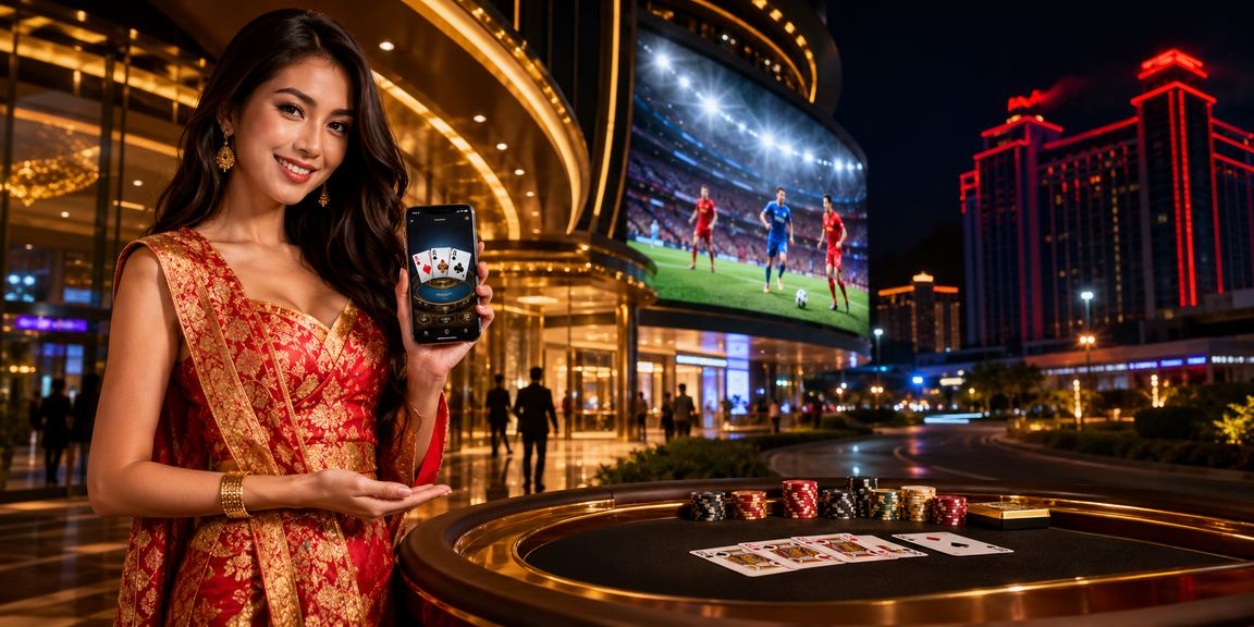Pertaruhan bola sepak di kawasan Genting Highlands dengan suasana malam Malaysia